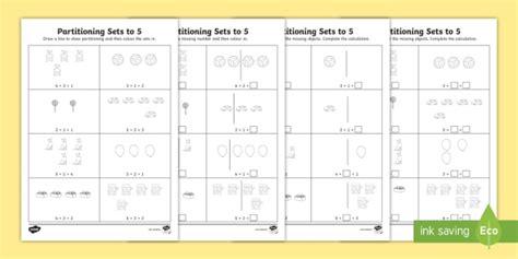 Partitioning to 5 Worksheets (teacher made) .